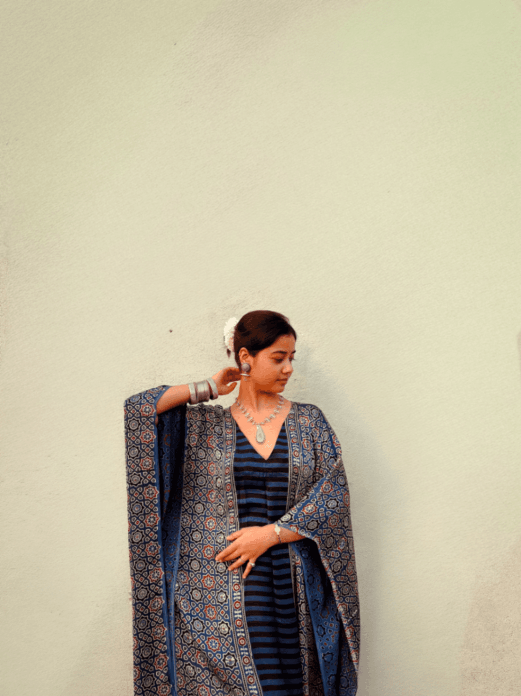 Ajrakh V Neckline Straight Kaftan