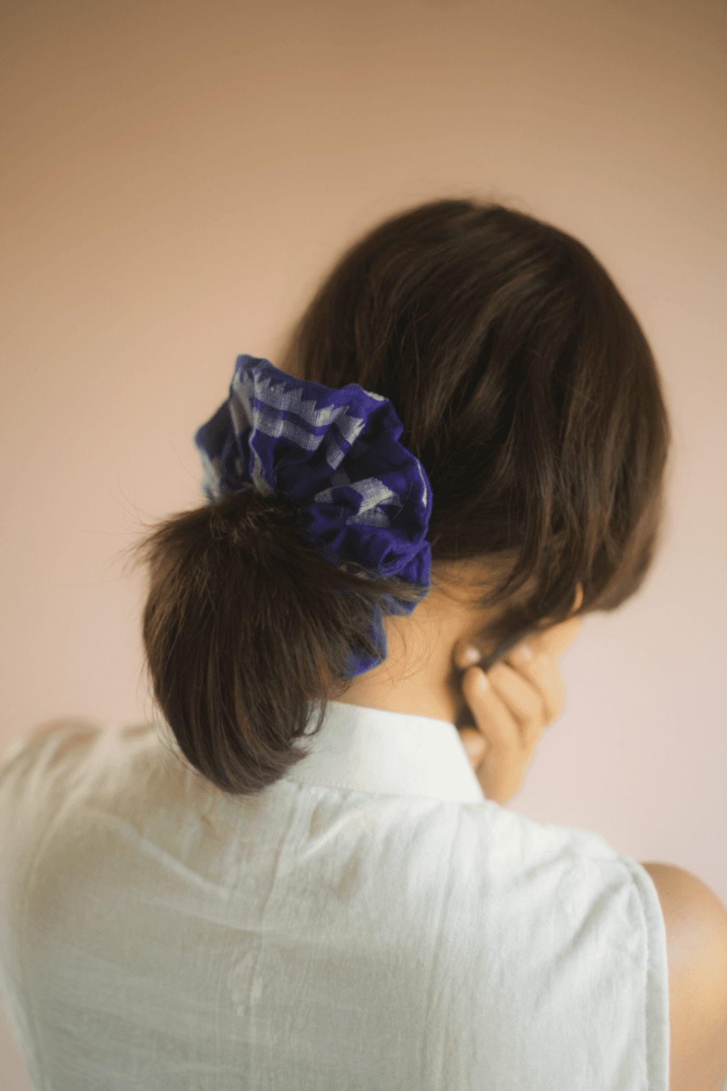 Blue Jamdani Scrunchy