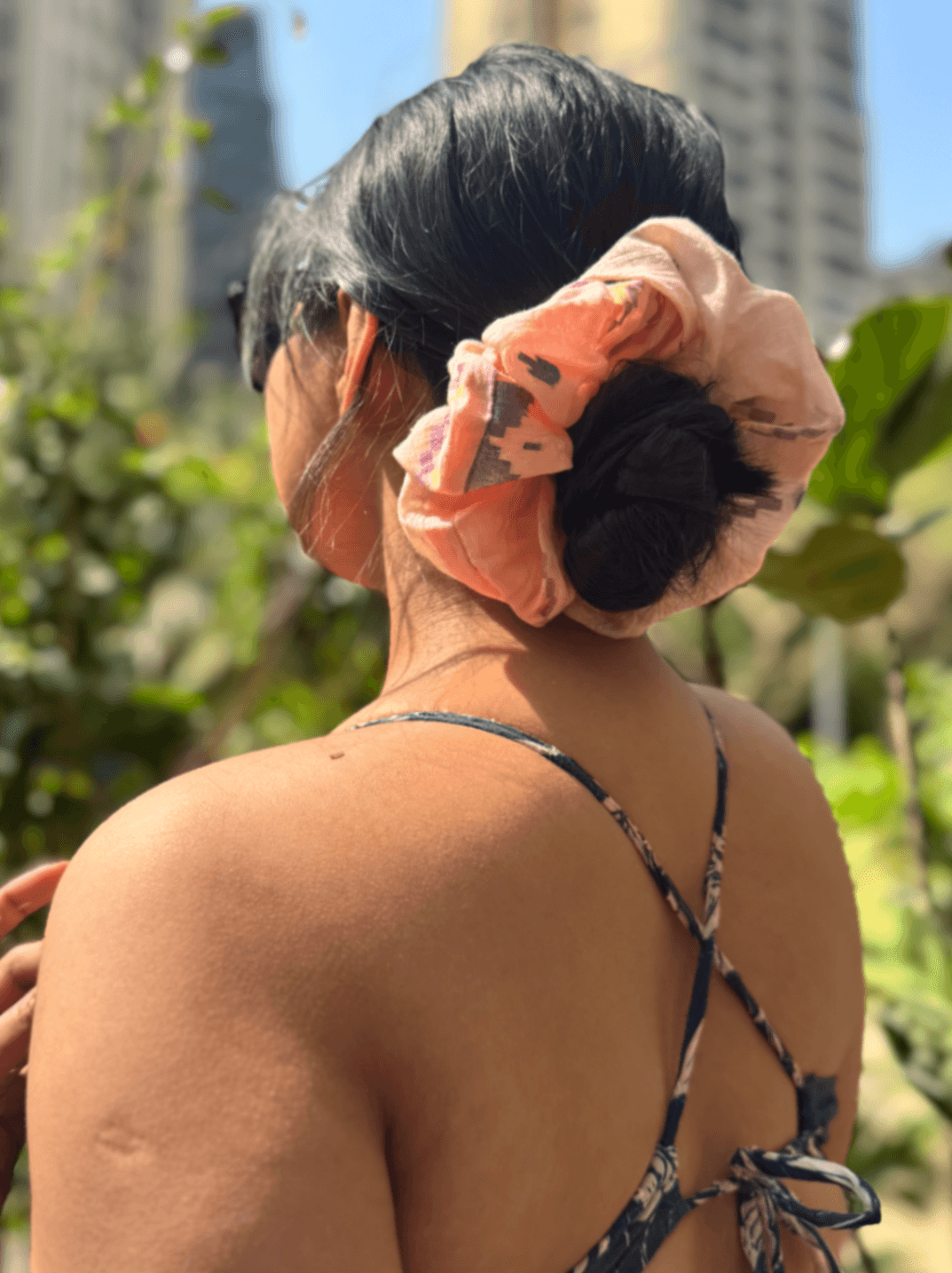 Peachy Jamdani Scrunchy