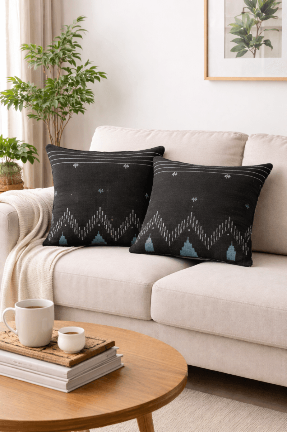 Black Temple Border Jamdani Pillow Cover