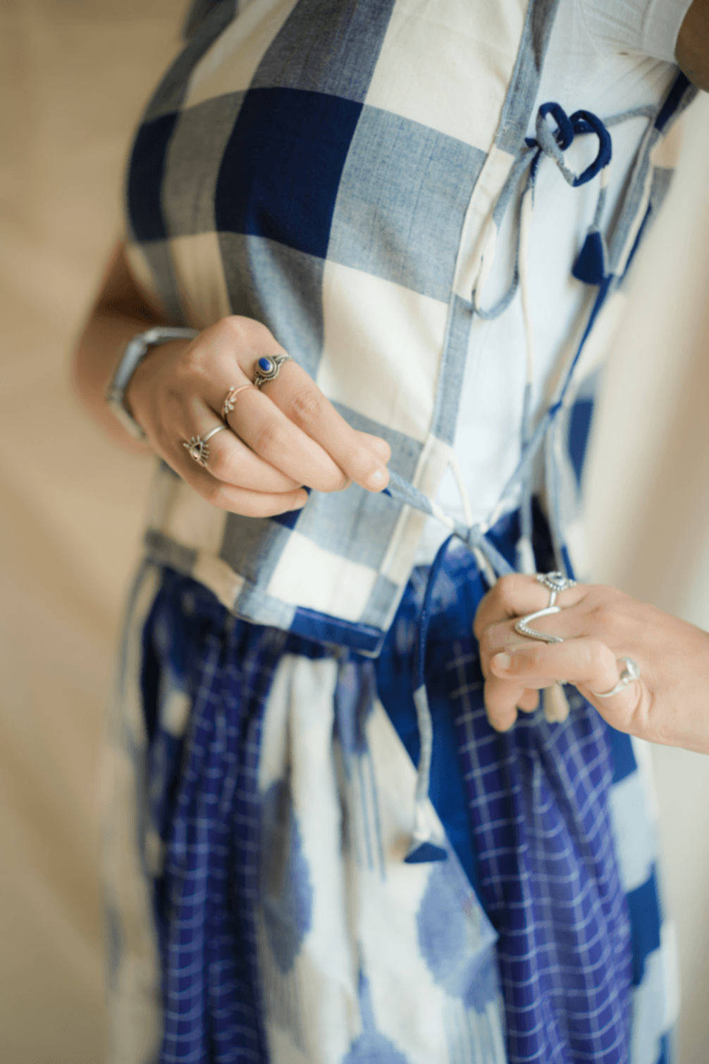 Double Ikkat Pochampally Checks Bib Vest thumbnail 2