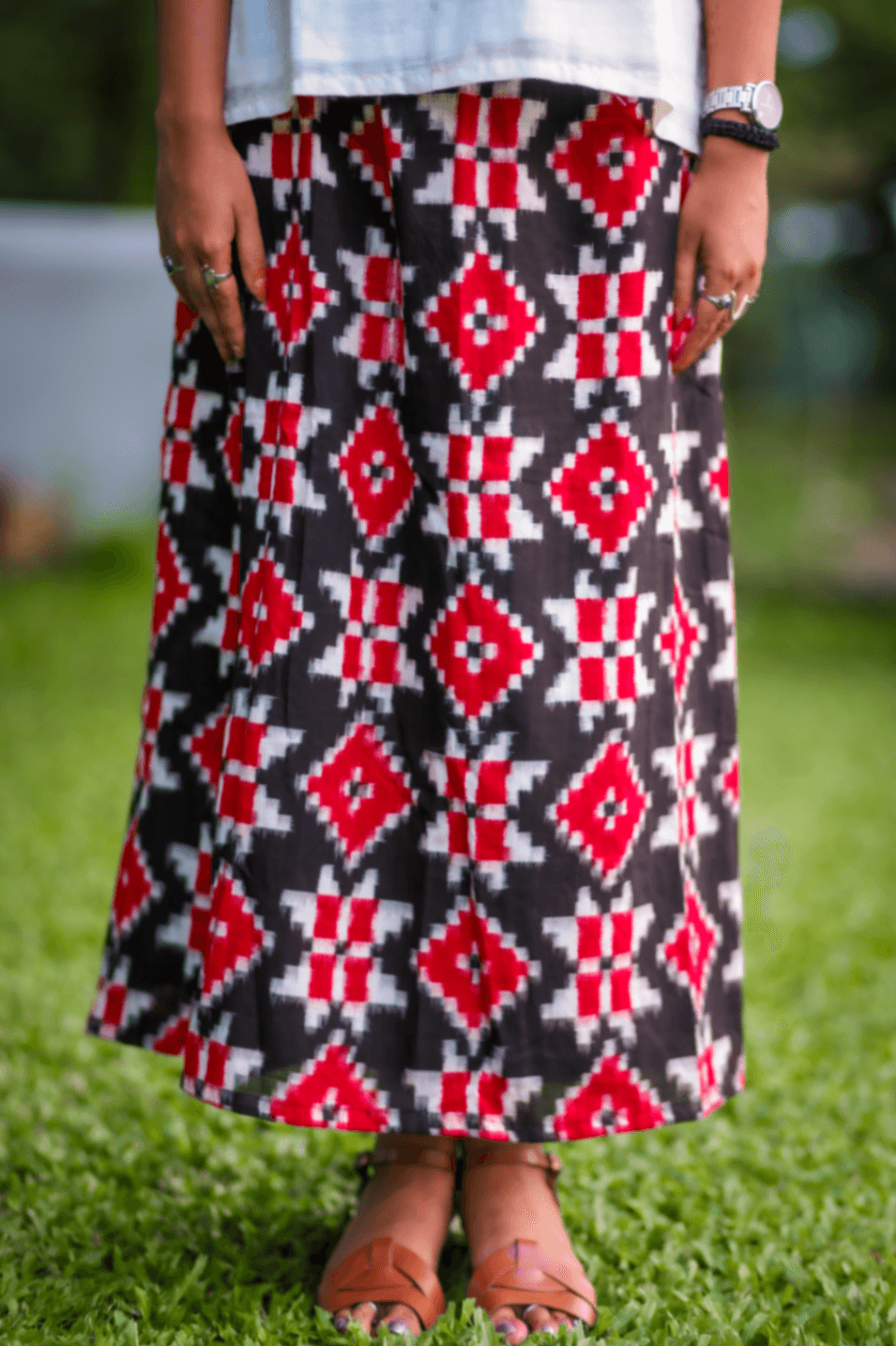 Double Ikkat Pochampally Telia Rumal Straight Skirt