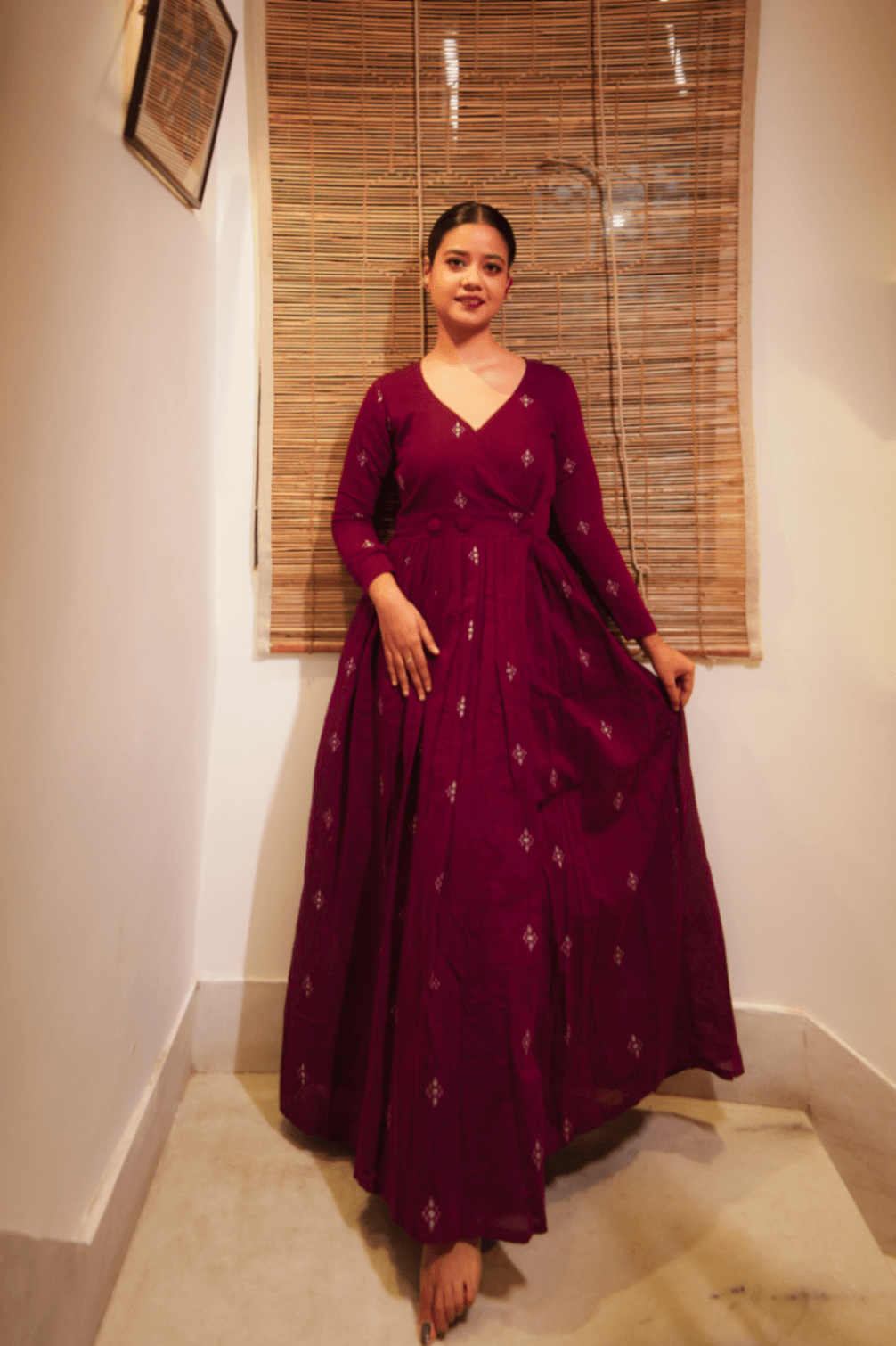 Parijat Long Jamdani Wrap Dress