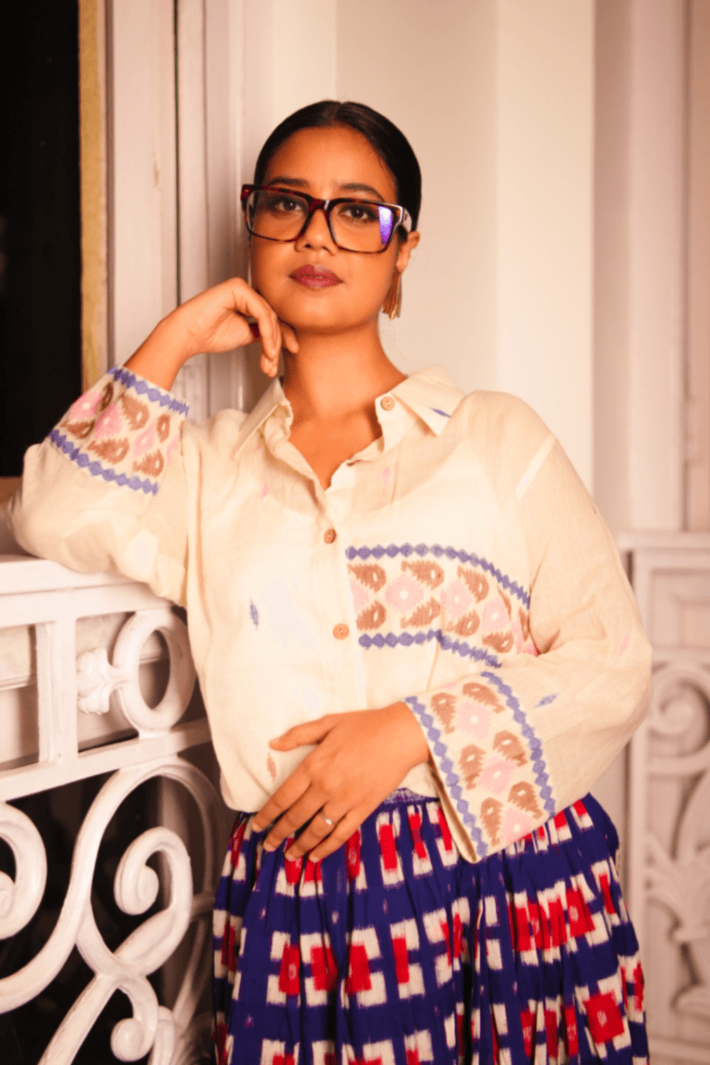Jamdani Three- Fourth Sleeve Shirt With Classic Border 