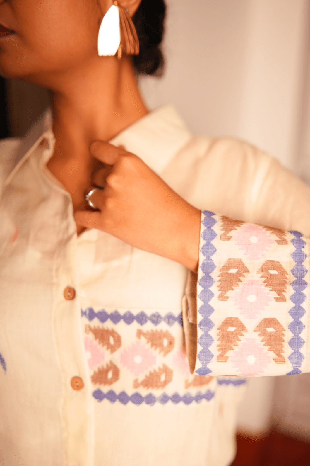 Jamdani Three- Fourth Sleeve Shirt With Classic Border  thumbnail 2