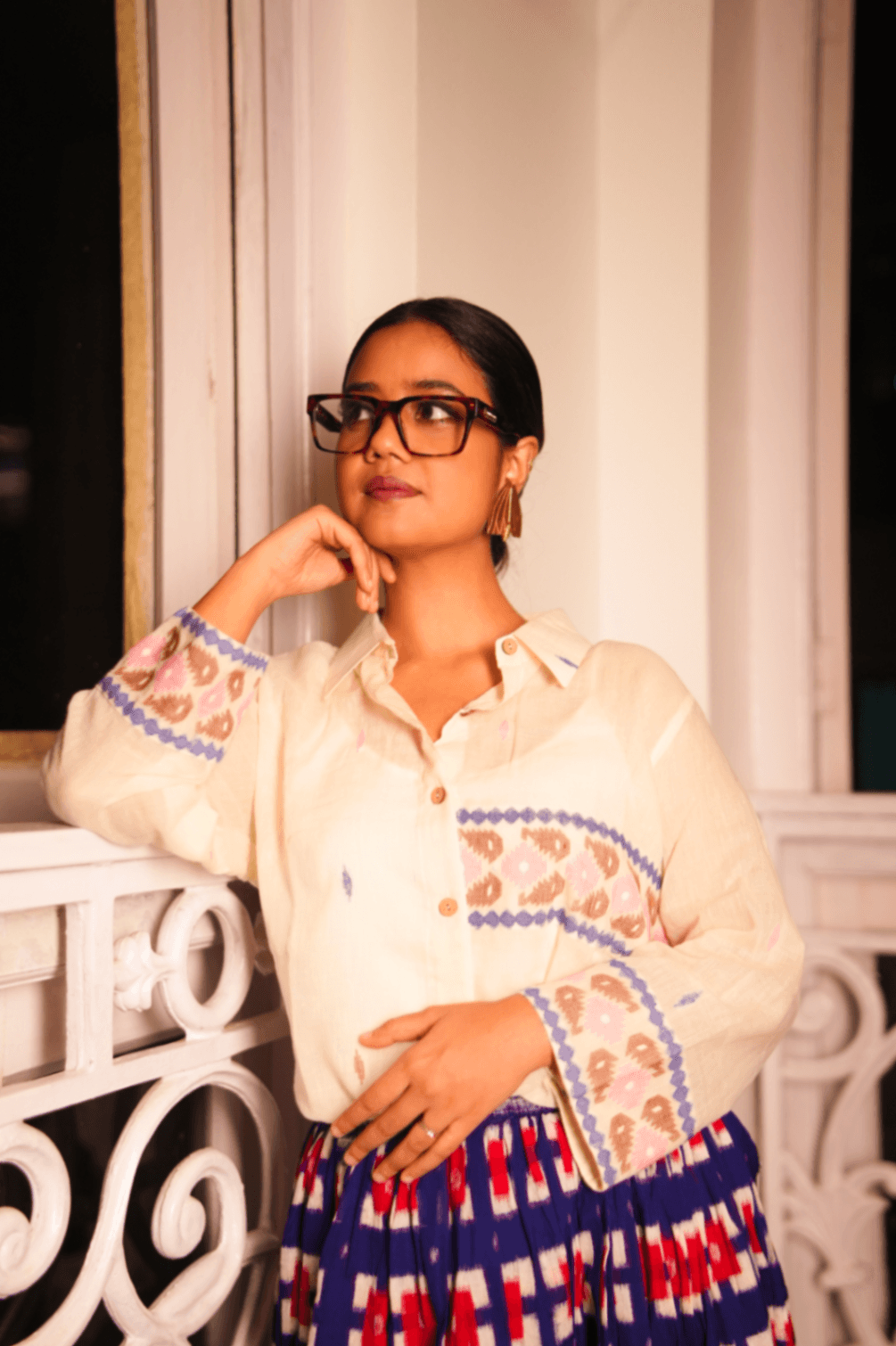 Jamdani Three- Fourth Sleeve Shirt With Classic Border  thumbnail 3